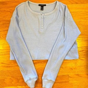 Baby Blue Puller over waffle knit sweater. Super comfy!